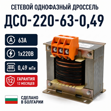 Single-phase AC line reactor DSO-220-63-0.49 (63 A, 1-phase 220 V, 0.49 mH inductance)